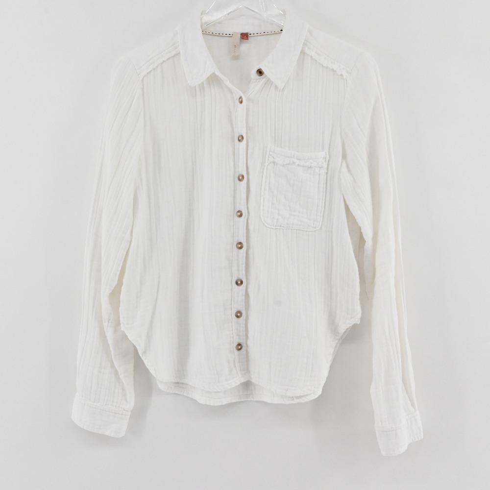 Anthropologie Pilcro Gauze Shirt Womens Size S White Boho Cotton Button Down Top